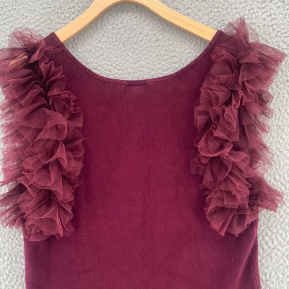 Arula Top Womens A US 14 16 Burgundy Sweater Knit Stretch Tulle Sleeve Cropped - Picture 4 of 9